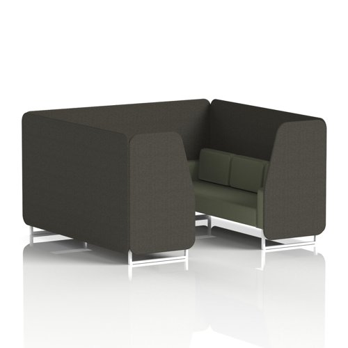 Brixworth 6 Seater Booth With White Legs In Main Line Flax Fabric - Temple Panels And Monument Sofa