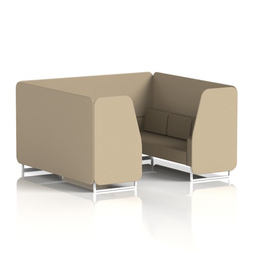 Brixworth 6 Seater Booth With White Legs In Main Line Flax Fabric - Upminster Panels And Bank Sofa