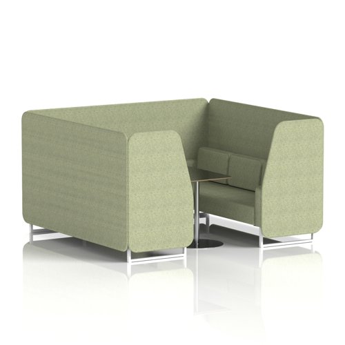 Brixworth 6 Seater Booth With White Legs And Black Table With Silver Leg In Rivet Fabric - Burnish Panels And Sofa