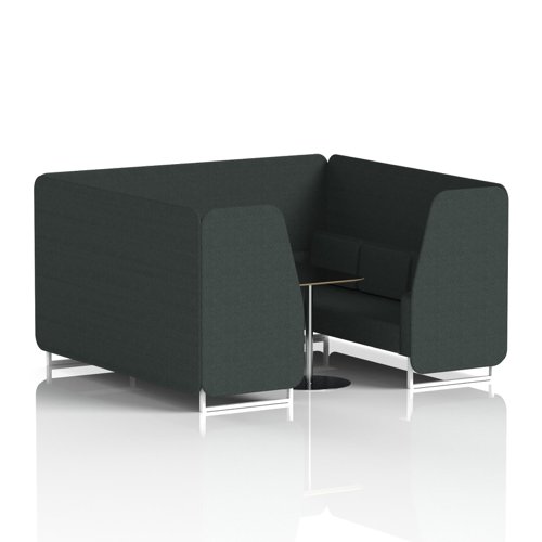 Brixworth 6 Seater Booth With White Legs And Black Table With Silver Leg In Rivet Fabric - Charcoal Panels And Sofa