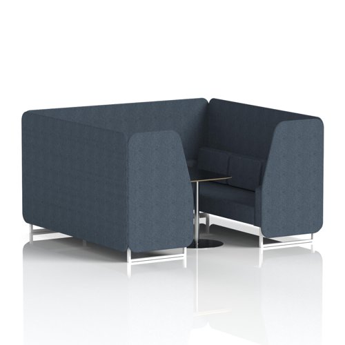 Brixworth 6 Seater Booth With White Legs And Black Table With Silver Leg In Rivet Fabric - Crucible Panels And Sofa