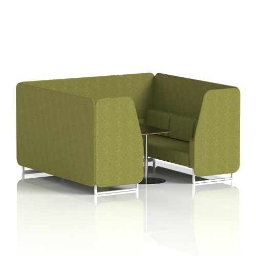 Brixworth 6 Seater Booth With White Legs And Black Table With Silver Leg In Rivet Fabric - Olive Panels And Sofa
