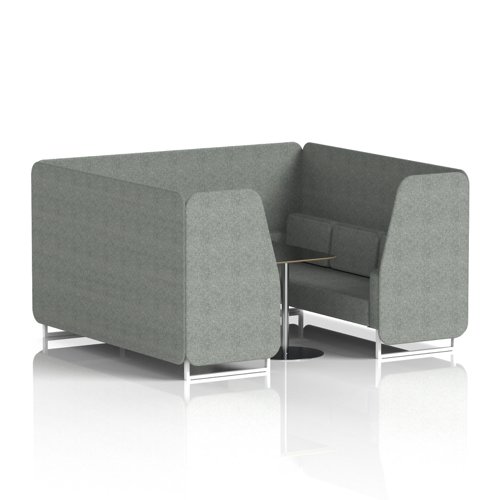 Brixworth 6 Seater Booth With White Legs And Black Table With Silver Leg In Rivet Fabric - Prime Panels And Sofa