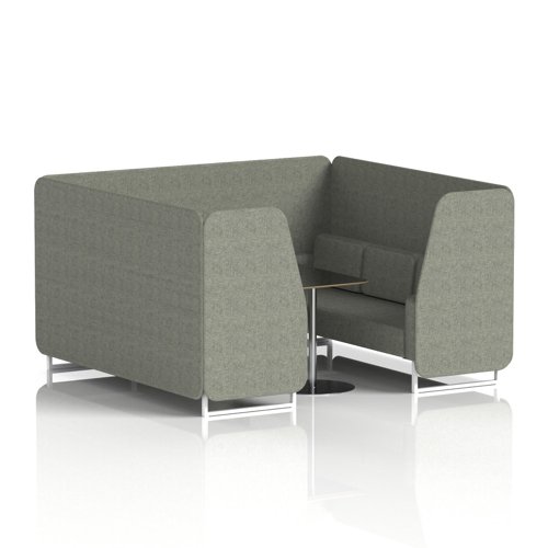 Brixworth 6 Seater Booth With White Legs And Black Table With Silver Leg In Rivet Fabric - Vitreous Panels And Sofa
