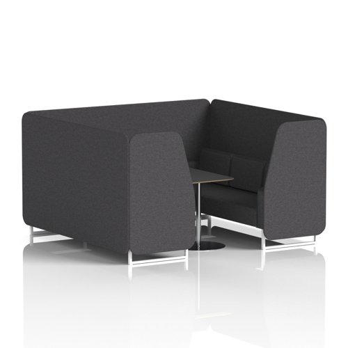 Brixworth 6 Seater Booth With White Legs And Black Table With Silver Leg In X2 Fabric - Arithmetic Panels And Sofa