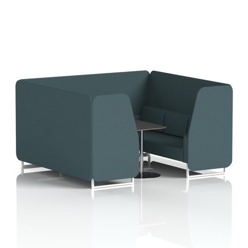 Brixworth 6 Seater Booth With White Legs And Black Table With Silver Leg In X2 Fabric - Polygon Panels And Sofa