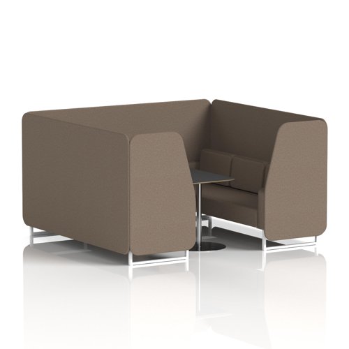 Brixworth 6 Seater Booth With White Legs And Black Table With Silver Leg In X2 Fabric - Theory Panels And Sofa