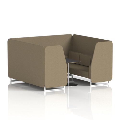 Brixworth 6 Seater Booth With White Legs And Black Table With Silver Leg In Main Line Flax Fabric - Bank Panels And Sofa