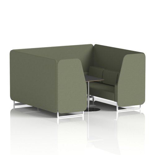 Brixworth 6 Seater Booth With White Legs And Black Table With Silver Leg In Main Line Flax Fabric - Monument Panels And Sofa