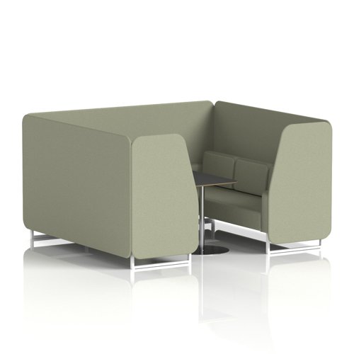 Brixworth 6 Seater Booth With White Legs And Black Table With Silver Leg In Main Line Flax Fabric - Newbury Panels And Sofa