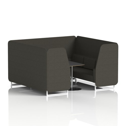 Brixworth 6 Seater Booth With White Legs And Black Table With Silver Leg In Main Line Flax Fabric - Temple Panels And Sofa
