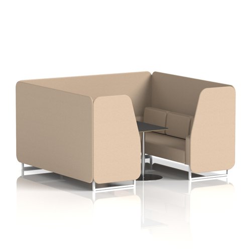 Brixworth 6 Seater Booth With White Legs And Black Table With Silver Leg In Synergy Fabric - Affix Panels And Sofa