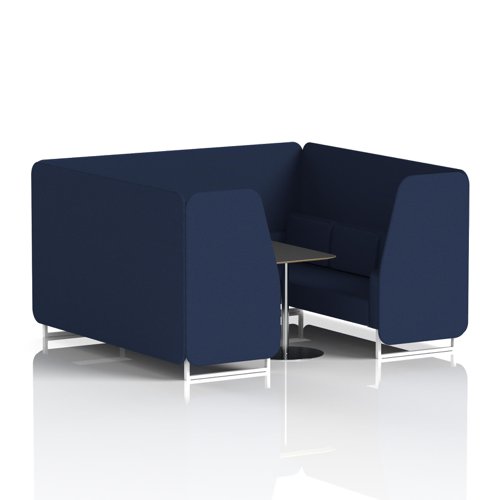 Brixworth 6 Seater Booth With White Legs And Black Table With Silver Leg In Synergy Fabric - Alike Panels And Sofa