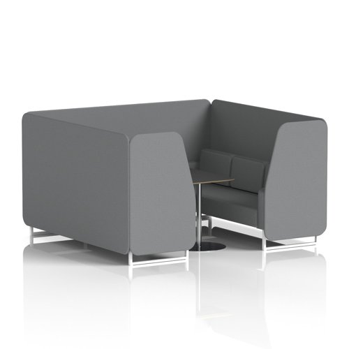 Brixworth 6 Seater Booth With White Legs And Black Table With Silver Leg In Synergy Fabric - Partner Panels And Sofa