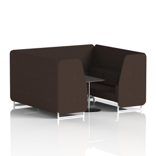 Brixworth 6 Seater Booth With White Legs And Black Table With Silver Leg In Synergy Fabric - Wed Panels And Sofa