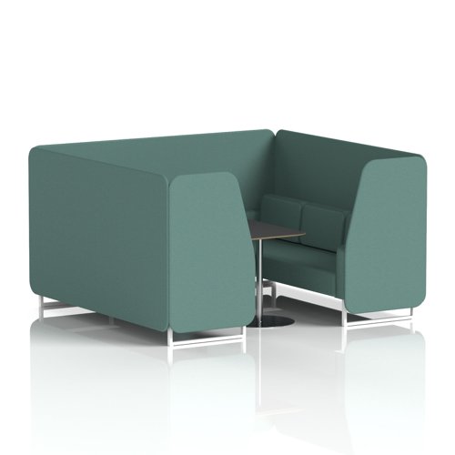 Brixworth 6 Seater Booth With White Legs And Black Table With Silver Leg In Sumi Fabric - Handa Panels And Sofa