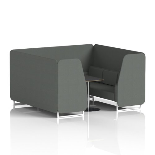 Brixworth 6 Seater Booth With White Legs And Black Table With Silver Leg In Sumi Fabric - Kobe Panels And Sofa