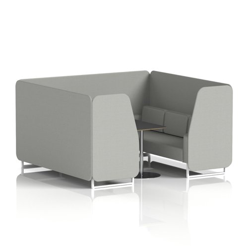 Brixworth 6 Seater Booth With White Legs And Black Table With Silver Leg In Sumi Fabric - Tokyo Panels And Sofa