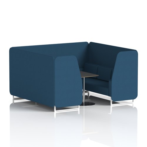 Brixworth 6 Seater Booth With White Legs And Black Table With Silver Leg In Sumi Fabric - Uto Panels And Sofa