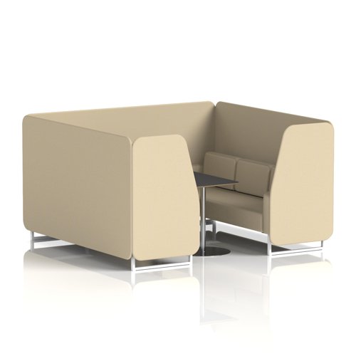 Brixworth 6 Seater Booth With White Legs And Black Table With Silver Leg In Sumi Fabric - Zen Panels And Sofa