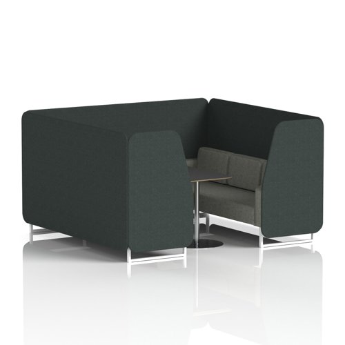 Brixworth 6 Seater Booth With White Legs And Black Table With Silver Leg In Rivet Fabric - Charcoal Panels And Vitreous Sofa