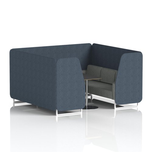 Brixworth 6 Seater Booth With White Legs And Black Table With Silver Leg In Rivet Fabric - Crucible Panels And Prime Sofa