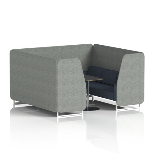 Brixworth 6 Seater Booth With White Legs And Black Table With Silver Leg In Rivet Fabric - Prime Panels And Crucible Sofa