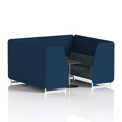 Brixworth 6 Seater Booth With White Legs And Black Table With Silver Leg In X2 Fabric - Calculus Panels And Polygon Sofa