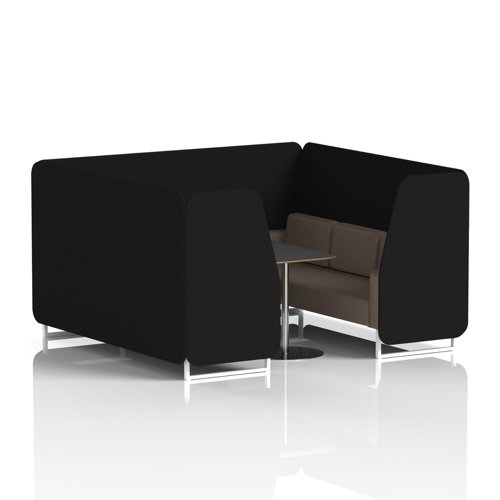 Brixworth 6 Seater Booth With White Legs And Black Table With Silver Leg In X2 Fabric - Diameter Panels And Theory Sofa
