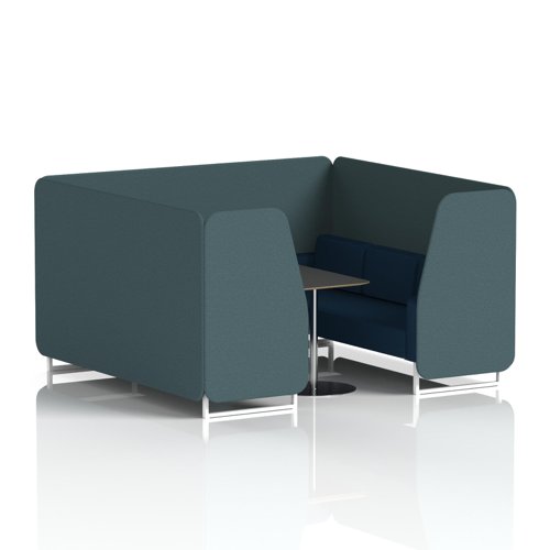 Brixworth 6 Seater Booth With White Legs And Black Table With Silver Leg In X2 Fabric - Polygon Panels And Calculus Sofa