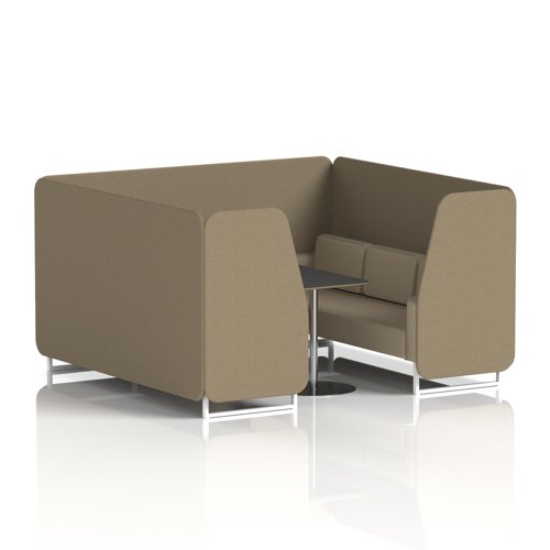 Brixworth 6 Seater Booth With White Legs And Black Table With Silver Leg In Main Line Flax Fabric - Bank Panels And Upminster Sofa