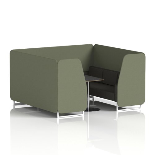Brixworth 6 Seater Booth With White Legs And Black Table With Silver Leg In Main Line Flax Fabric - Monument Panels And Temple Sofa