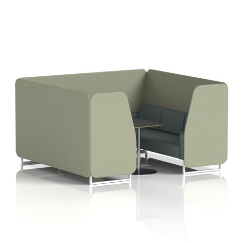 Brixworth 6 Seater Booth With White Legs And Black Table With Silver Leg In Main Line Flax Fabric - Newbury Panels And Westminster Sofa