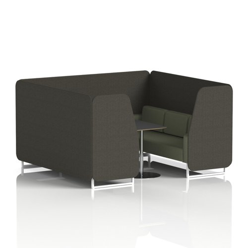 Brixworth 6 Seater Booth With White Legs And Black Table With Silver Leg In Main Line Flax Fabric - Temple Panels And Monument Sofa