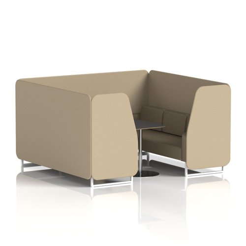 Brixworth 6 Seater Booth With White Legs And Black Table With Silver Leg In Main Line Flax Fabric - Upminster Panels And Bank Sofa