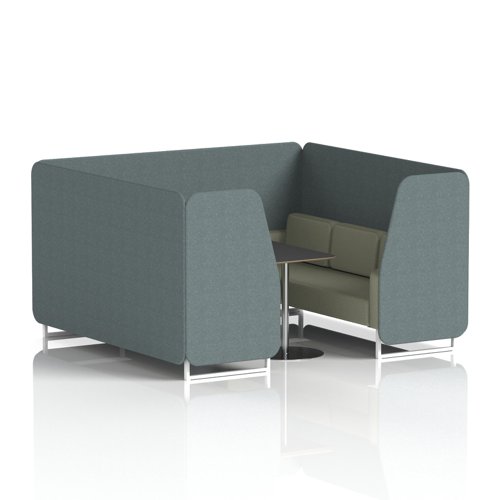 Brixworth 6 Seater Booth With White Legs And Black Table With Silver Leg In Main Line Flax Fabric - Westminster Panels And Newbury Sofa