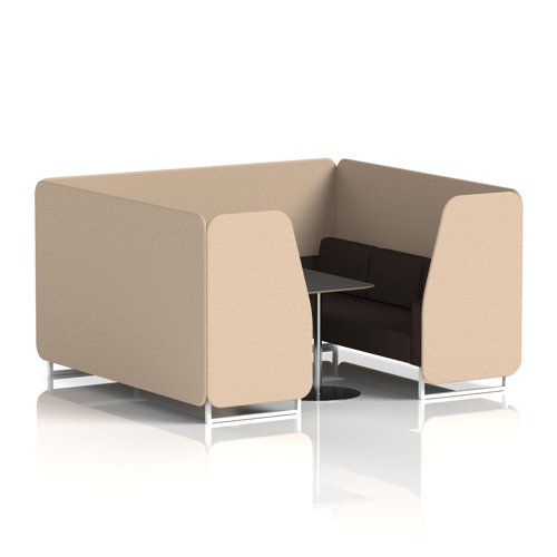 Brixworth 6 Seater Booth With White Legs And Black Table With Silver Leg In Synergy Fabric - Affix Panels And Wed Sofa