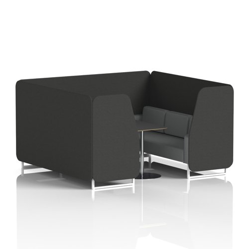 Brixworth 6 Seater Booth With White Legs And Black Table With Silver Leg In Synergy Fabric - Mix Panels And Partner Sofa