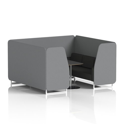 Brixworth 6 Seater Booth With White Legs And Black Table With Silver Leg In Synergy Fabric - Partner Panels And Mix Sofa