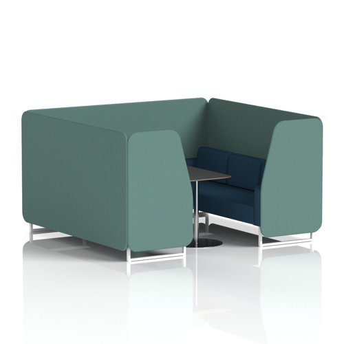 Brixworth 6 Seater Booth With White Legs And Black Table With Silver Leg In Sumi Fabric - Handa Panels And Uto Sofa