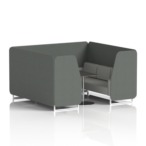 Brixworth 6 Seater Booth With White Legs And Black Table With Silver Leg In Sumi Fabric - Kobe Panels And Tokyo Sofa