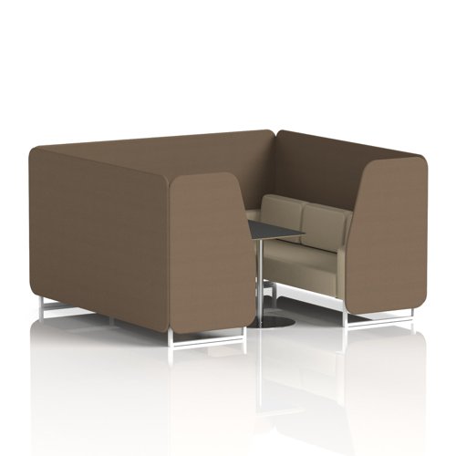 Brixworth 6 Seater Booth With White Legs And Black Table With Silver Leg In Sumi Fabric - Osaka Panels And Zen Sofa