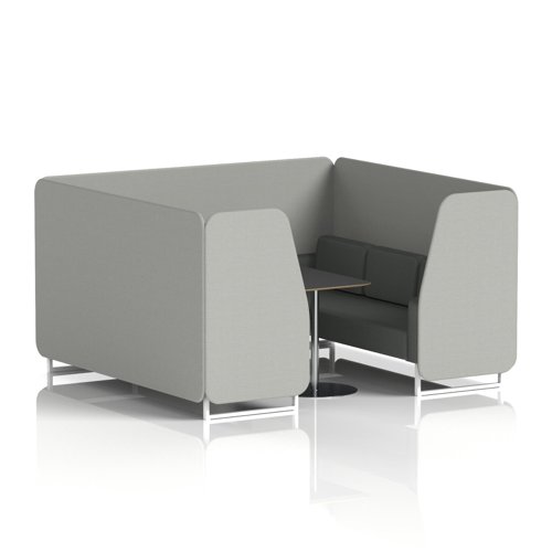 Brixworth 6 Seater Booth With White Legs And Black Table With Silver Leg In Sumi Fabric - Tokyo Panels And Kobe Sofa