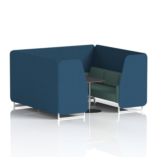 Brixworth 6 Seater Booth With White Legs And Black Table With Silver Leg In Sumi Fabric - Uto Panels And Handa Sofa