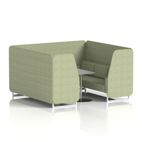 Brixworth 6 Seater Booth With White Legs And Grey Table With Silver Leg In Rivet Fabric - Burnish Panels And Sofa