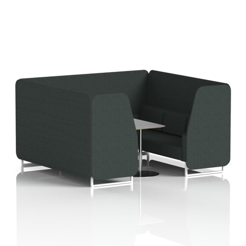 Brixworth 6 Seater Booth With White Legs And Grey Table With Silver Leg In Rivet Fabric - Charcoal Panels And Sofa
