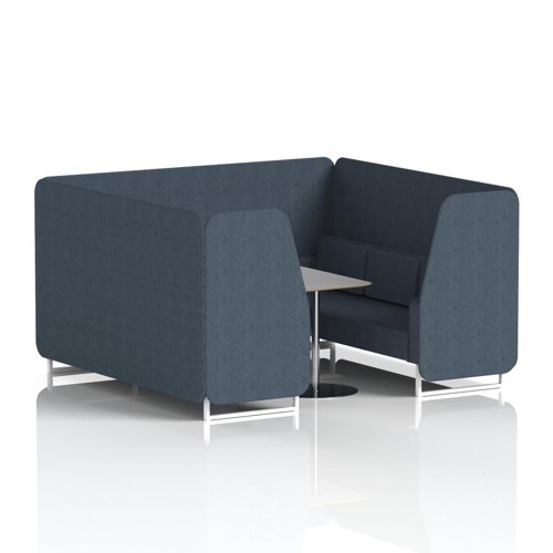 Brixworth 6 Seater Booth With White Legs And Grey Table With Silver Leg In Rivet Fabric - Crucible Panels And Sofa