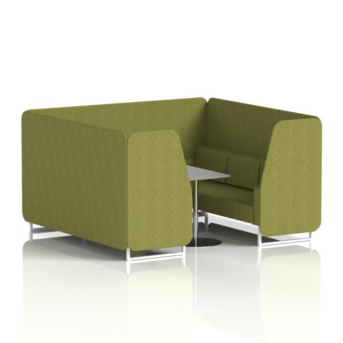 Brixworth 6 Seater Booth With White Legs And Grey Table With Silver Leg In Rivet Fabric - Olive Panels And Sofa