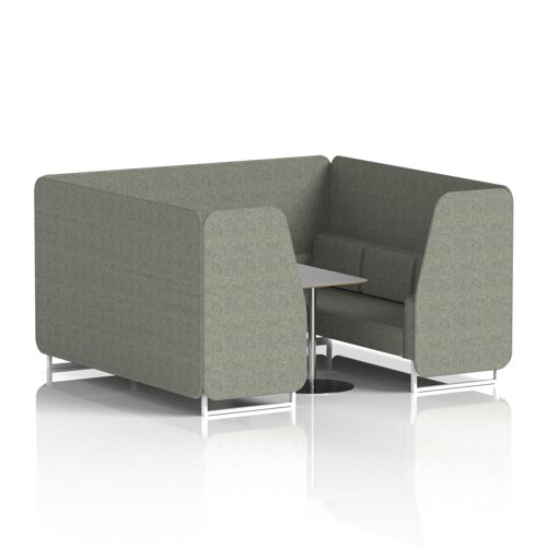 Brixworth 6 Seater Booth With White Legs And Grey Table With Silver Leg In Rivet Fabric - Vitreous Panels And Sofa