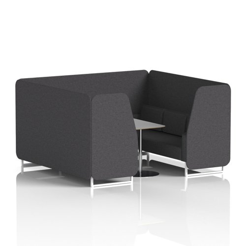 Brixworth 6 Seater Booth With White Legs And Grey Table With Silver Leg In X2 Fabric - Arithmetic Panels And Sofa